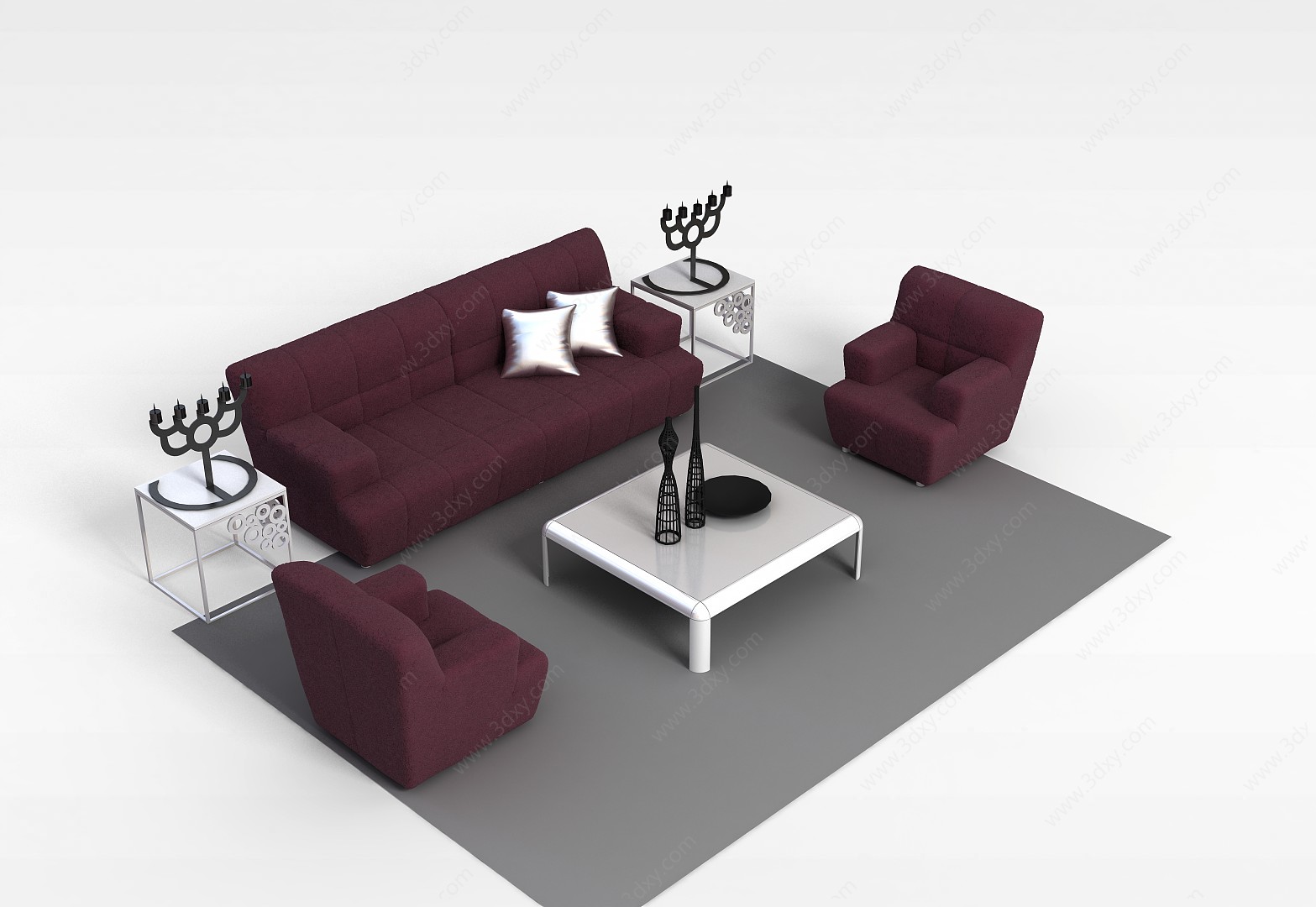 简单客厅沙发茶几3D模型