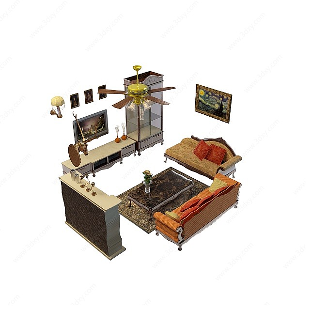 客厅独立沙发茶几3D模型