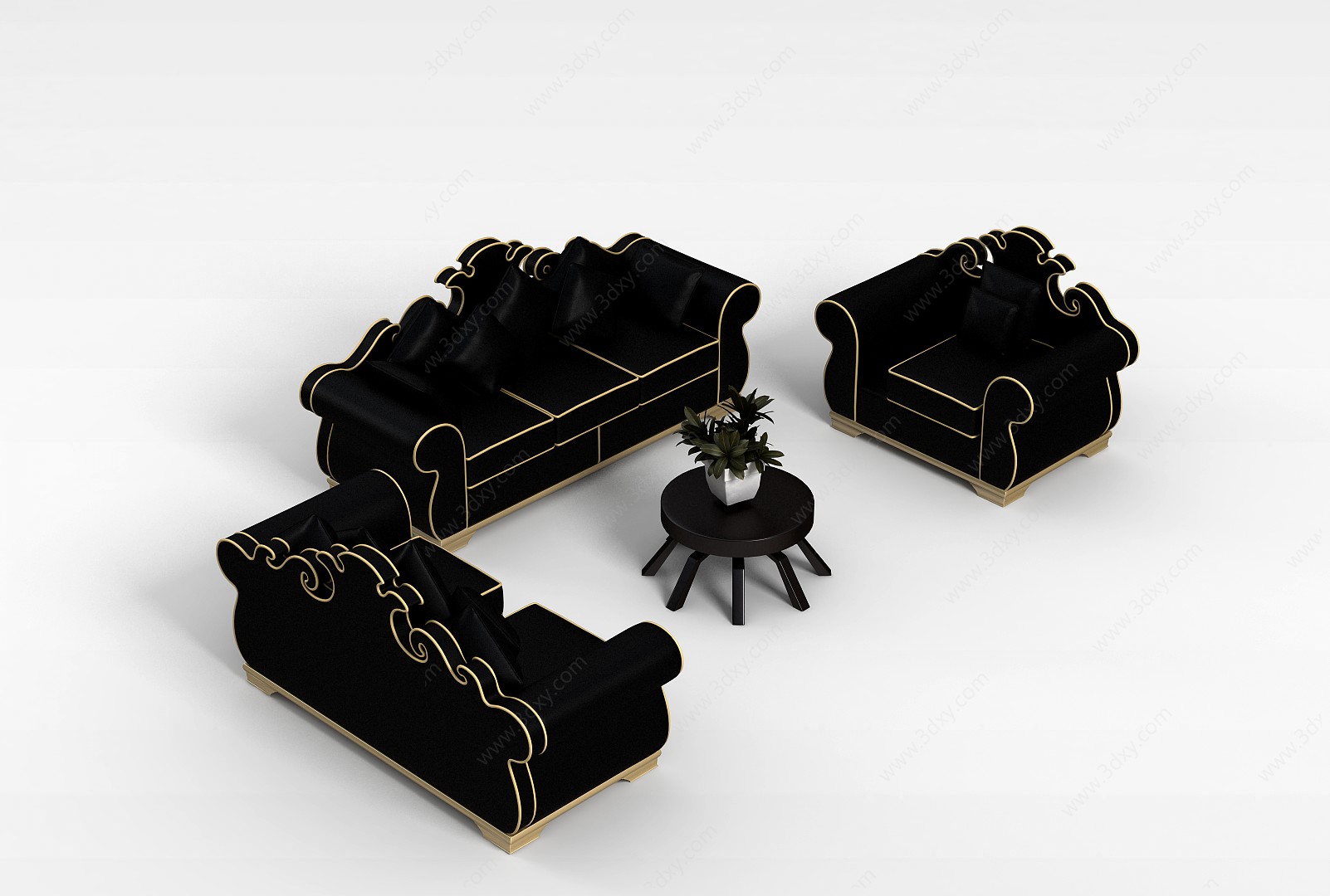 真皮沙发茶几组合3D模型