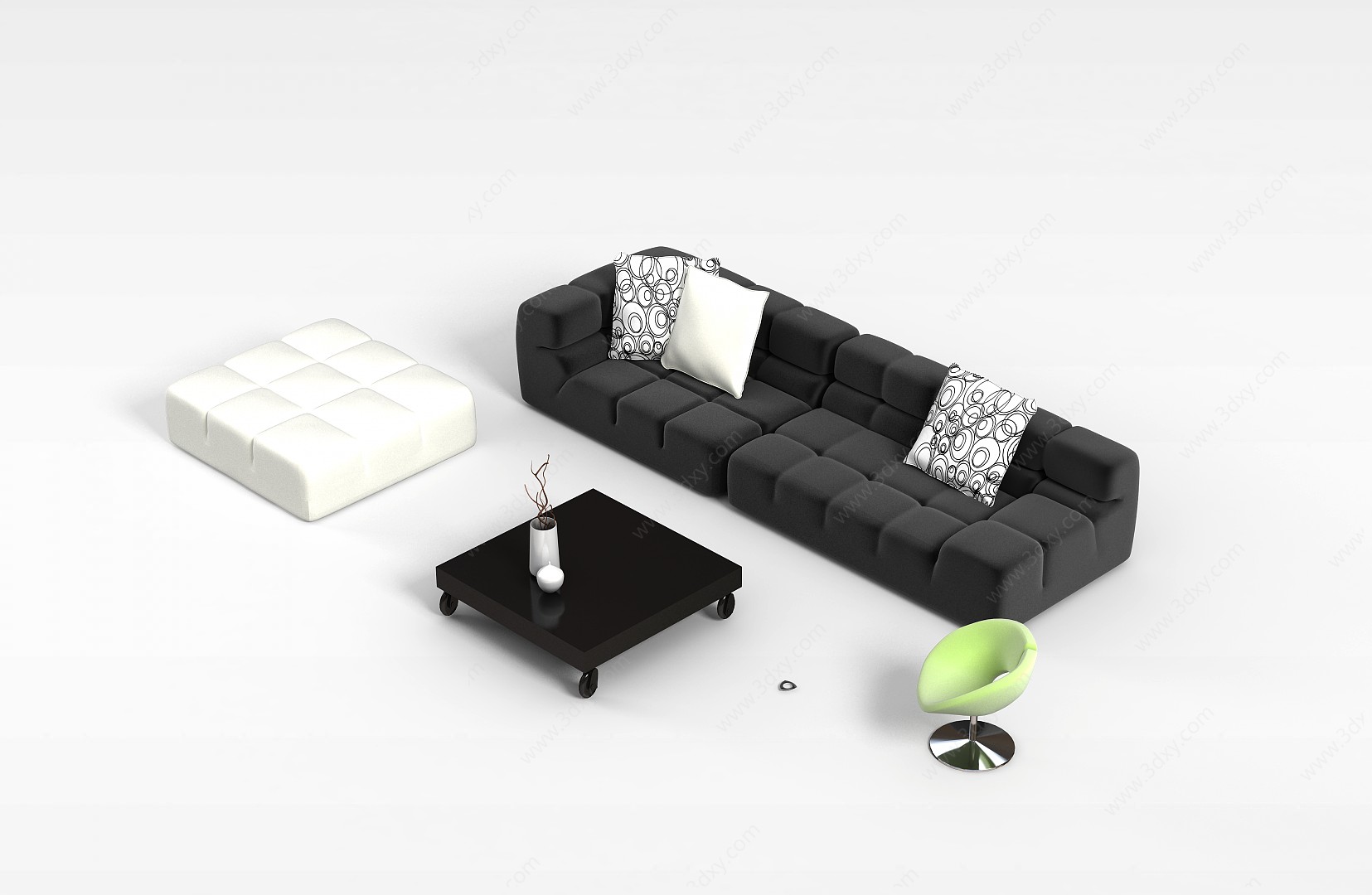 软包沙发茶几组合3D模型