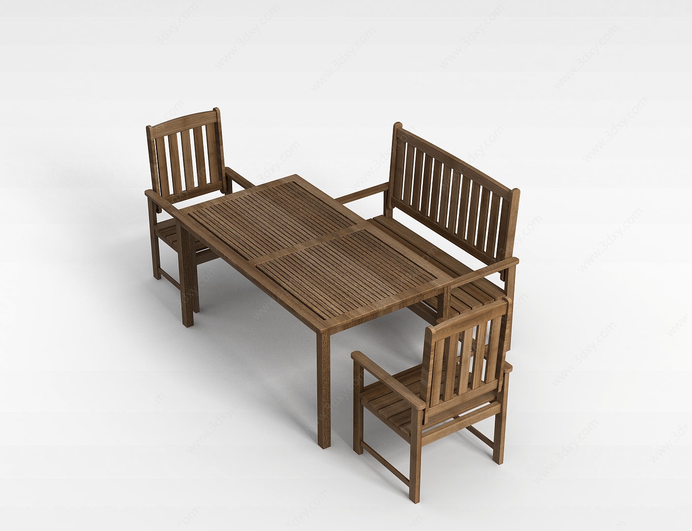 中式实木户外桌椅3D模型