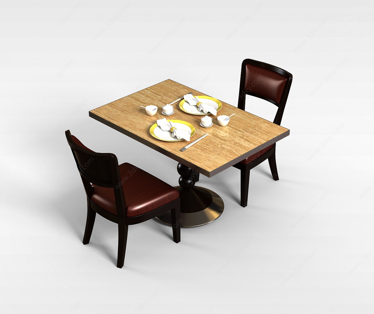 双人餐桌椅组合3D模型