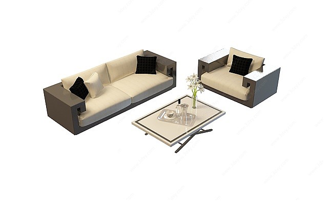 现代中式沙发茶几3D模型