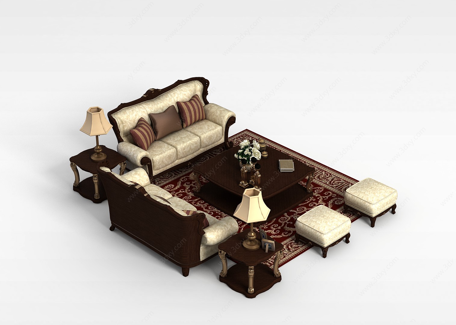 欧式实木沙发茶几3D模型