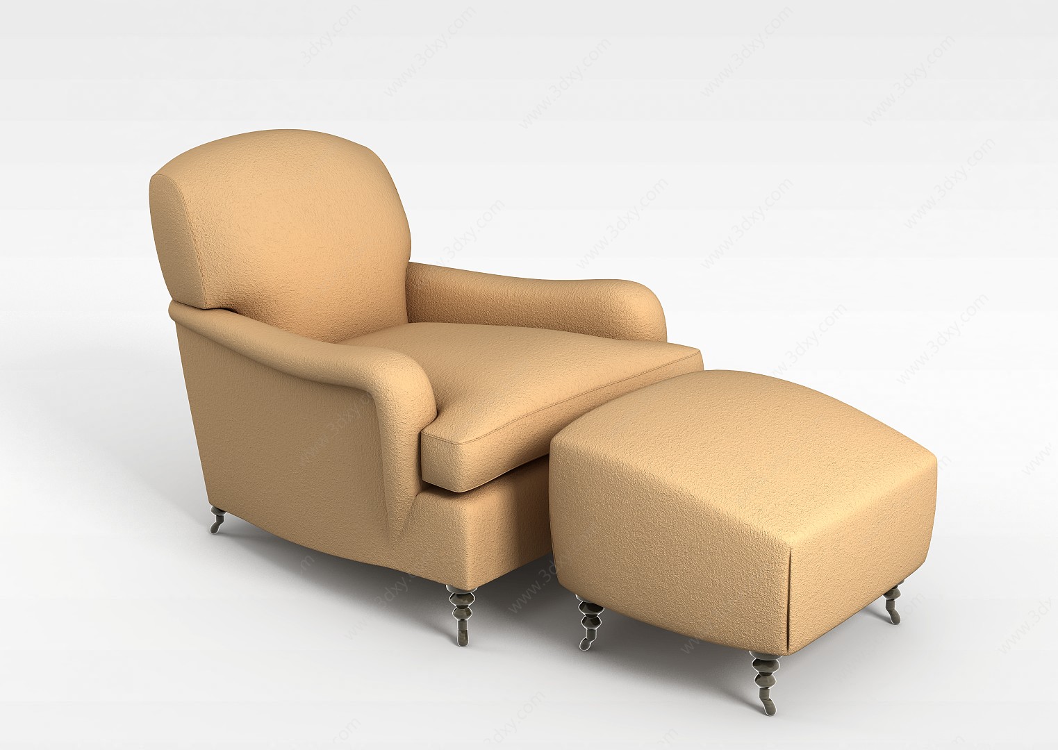 现代单人沙发和沙发凳3D模型