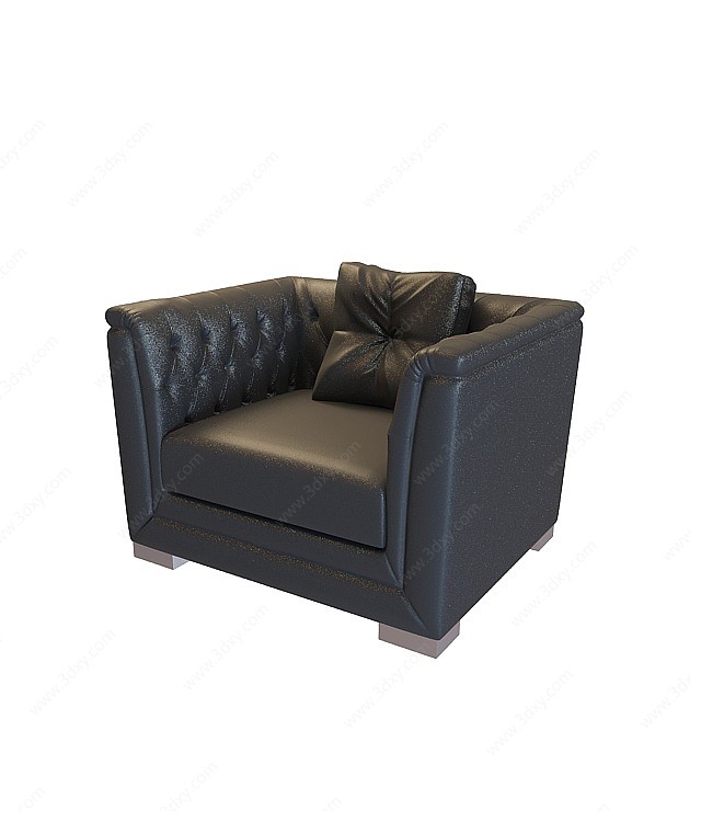 黑色皮沙发3D模型