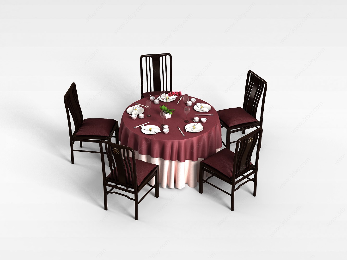 中式酒店餐桌椅3D模型