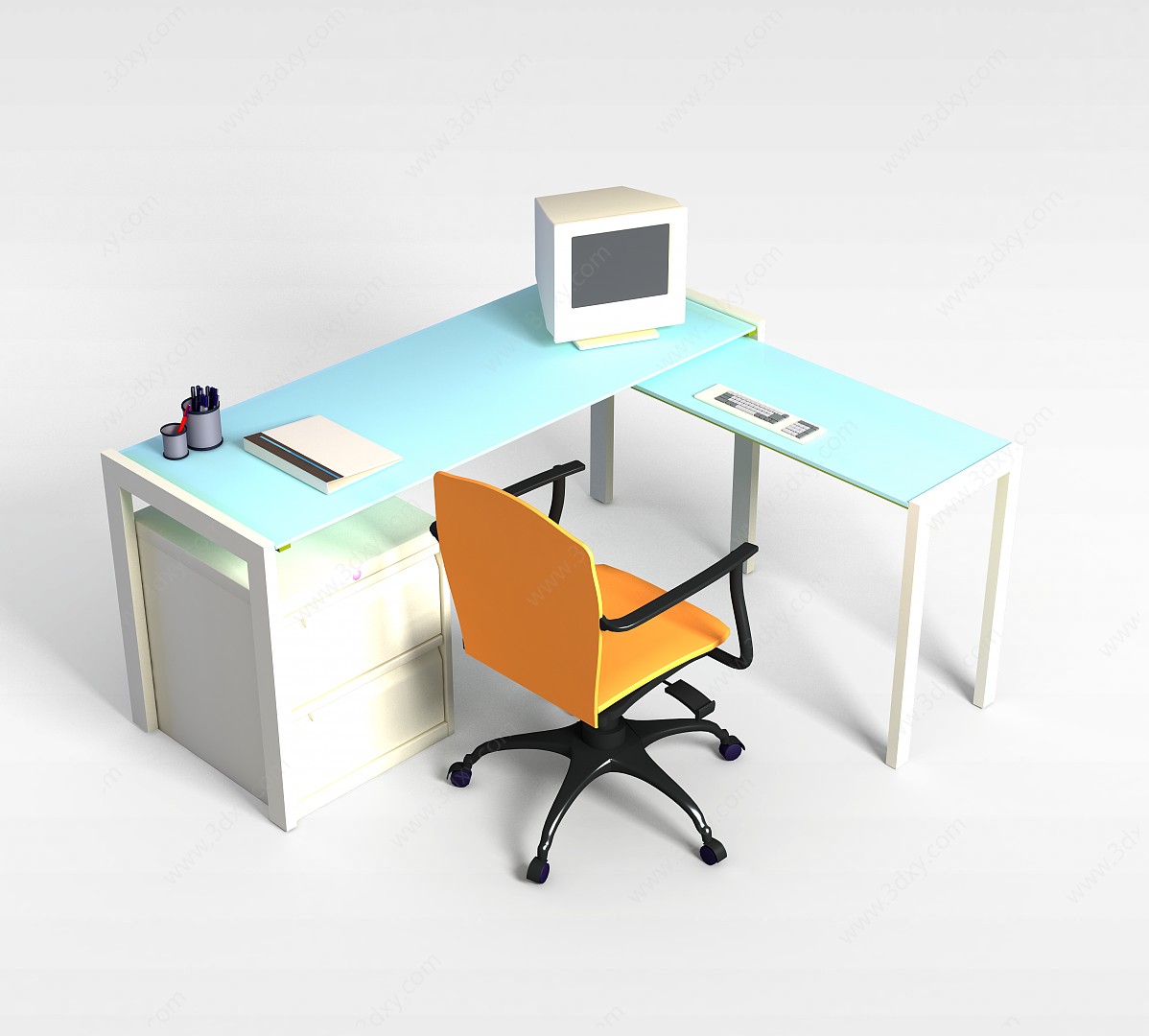 简易办公桌椅组合3D模型