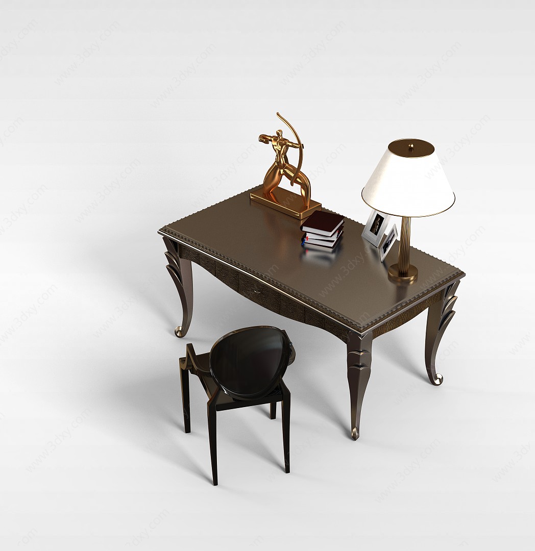书房豪华桌椅3D模型