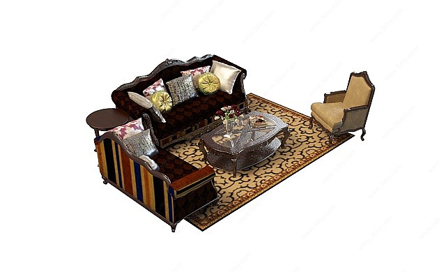 古典沙发茶几组合3D模型
