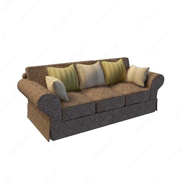现代布艺三人沙发3D模型