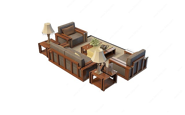 客厅中式沙发茶几3D模型