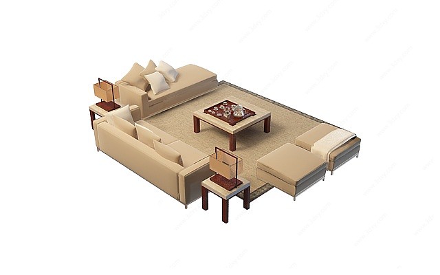客厅布艺沙发茶几3D模型