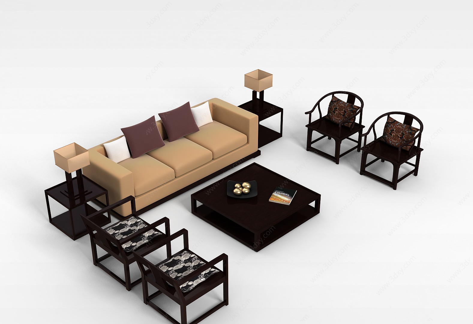 古典沙发茶几组合3D模型