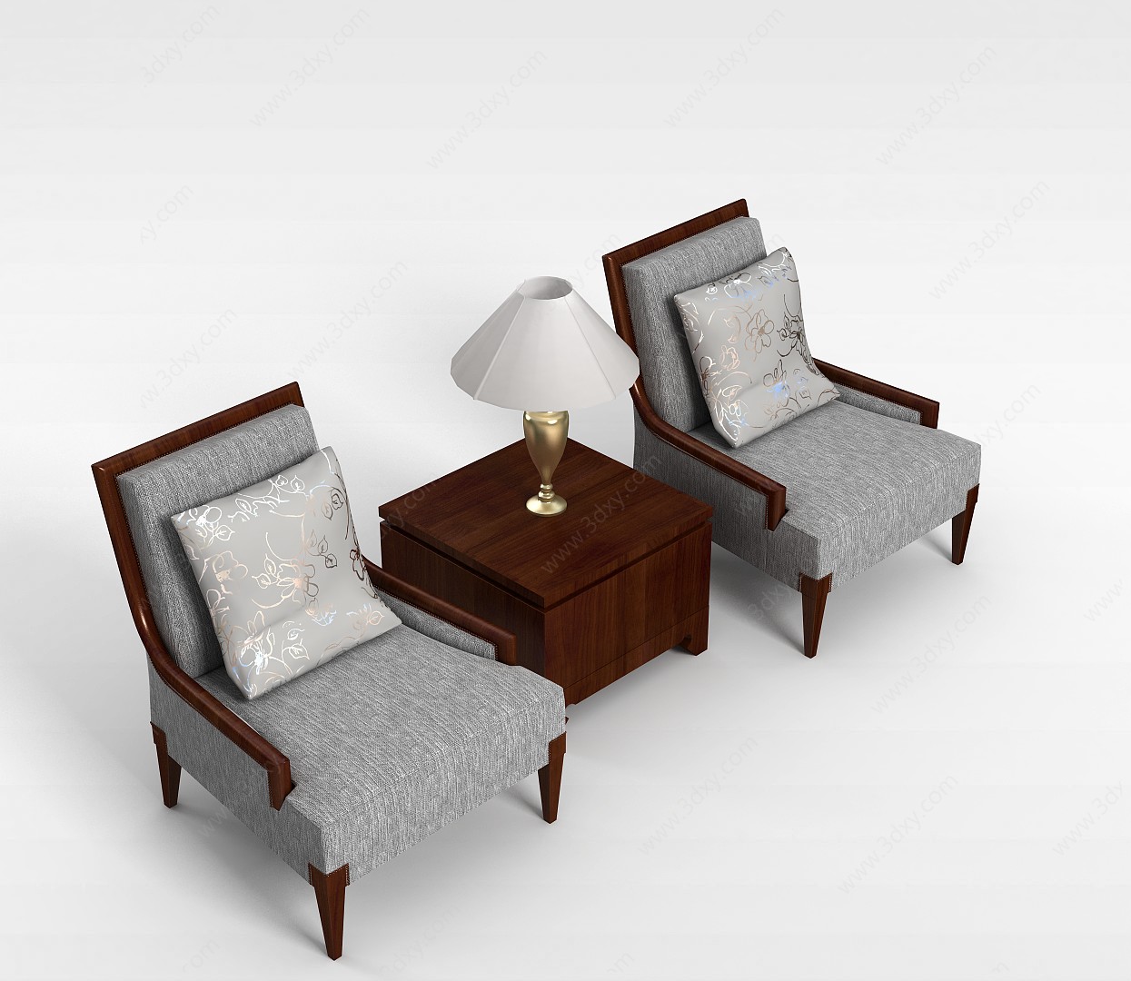中式商务沙发茶几3D模型