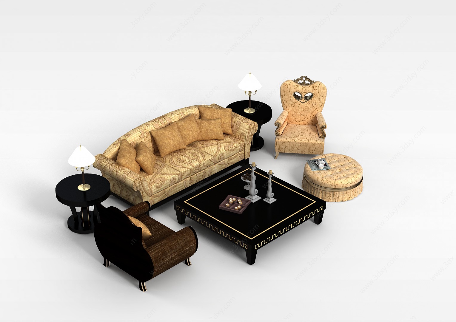 欧式休闲沙发茶几3D模型