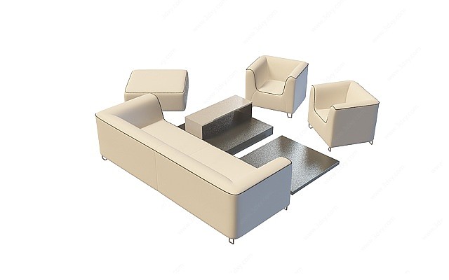 现代皮艺沙发茶几3D模型