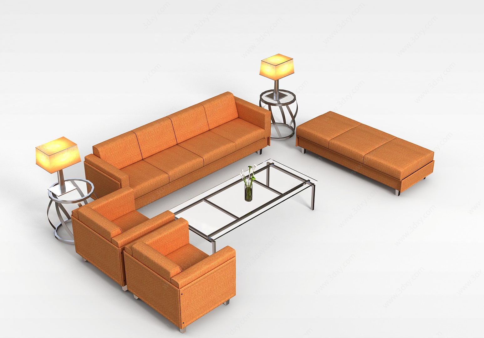 皮质沙发茶几组合3D模型