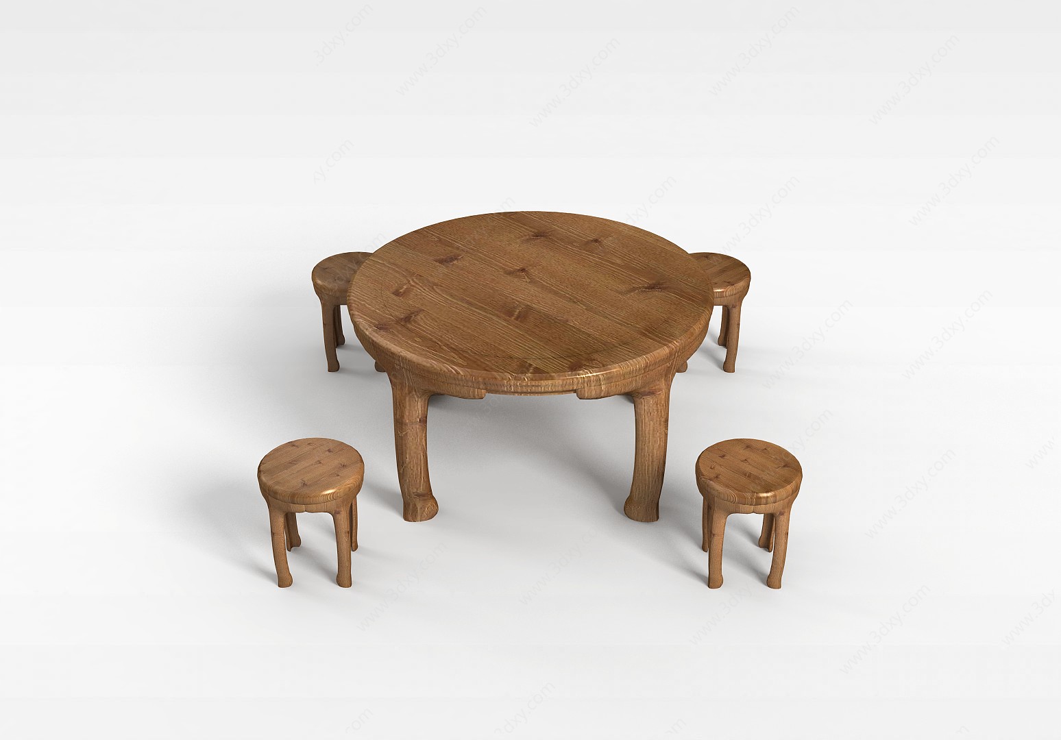 圆形实木桌椅3D模型
