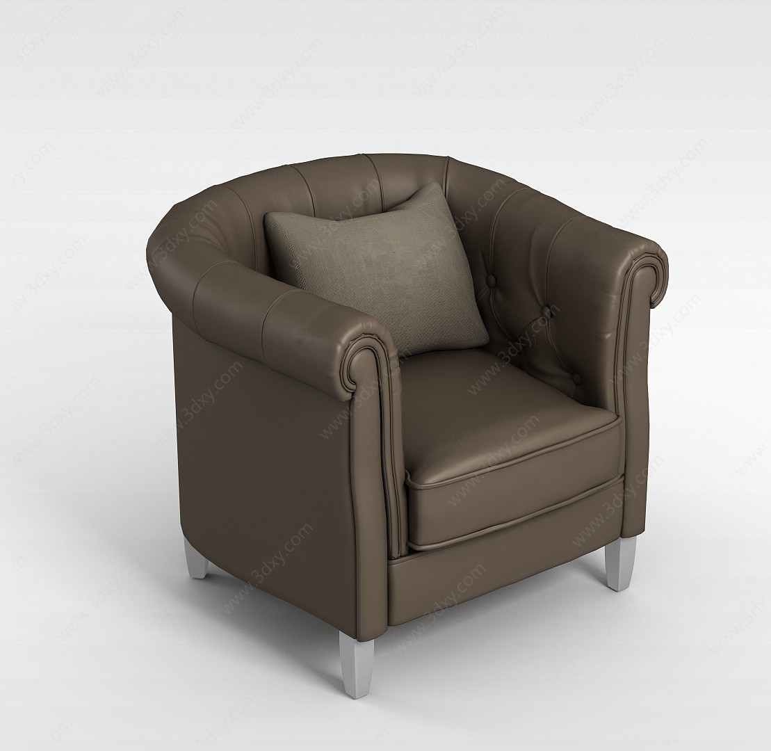 欧式皮革单人沙发3D模型