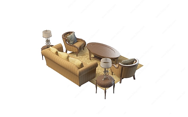 欧式布艺沙发茶几3D模型