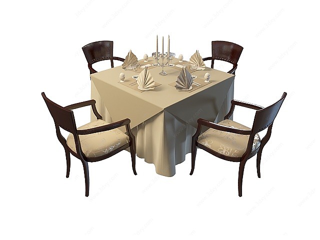 四人欧式餐桌椅组合3D模型
