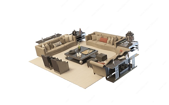 客厅豪华沙发茶几3D模型