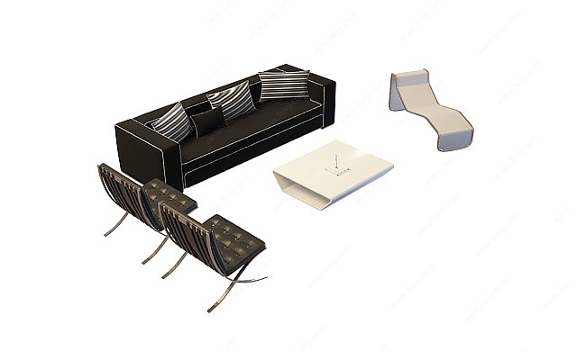 时尚办公沙发茶几组合3D模型