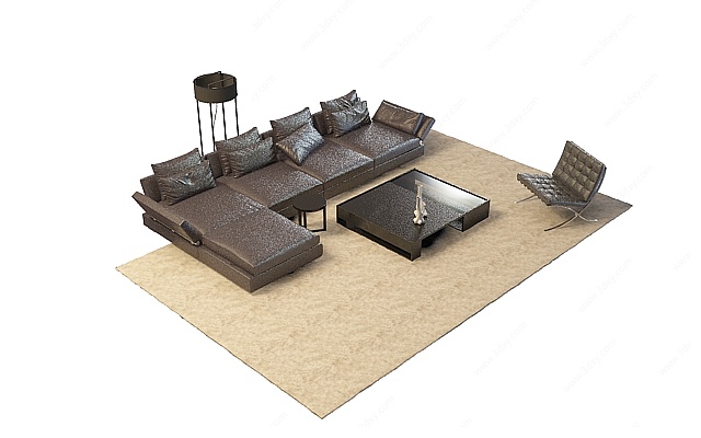 L形沙发茶几组合3D模型