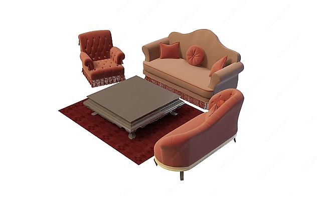 超软沙发茶几组合3D模型