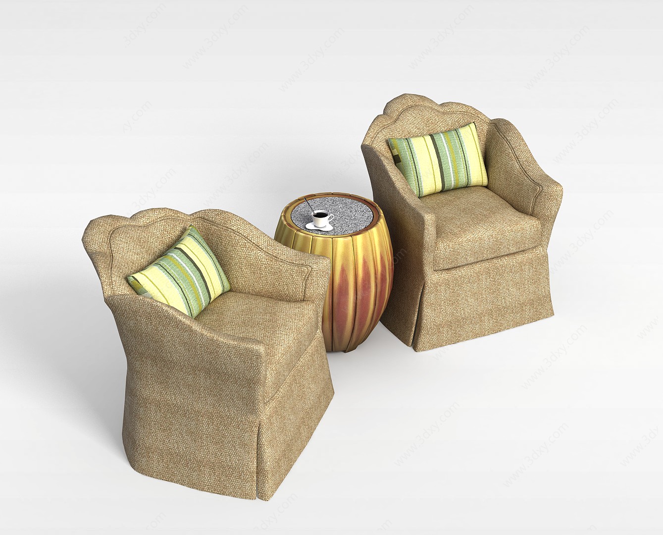 布艺沙发椅茶几组合3D模型