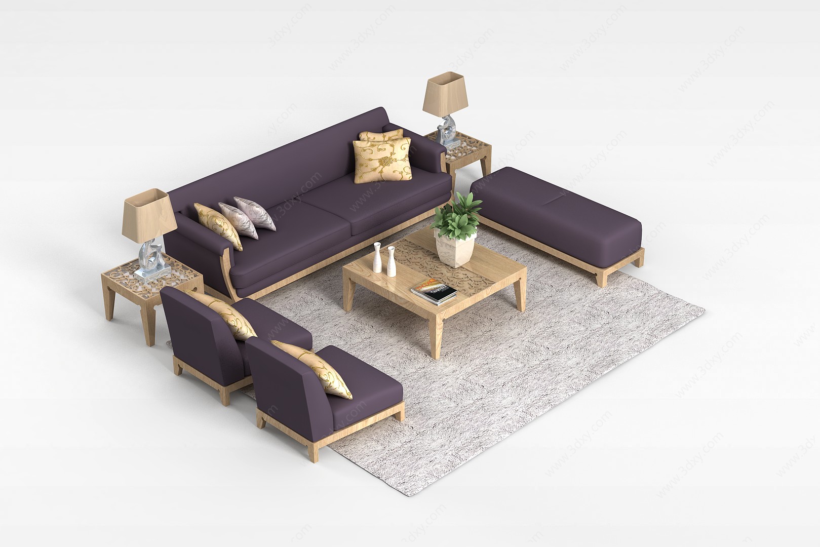 简洁沙发茶几组合3D模型