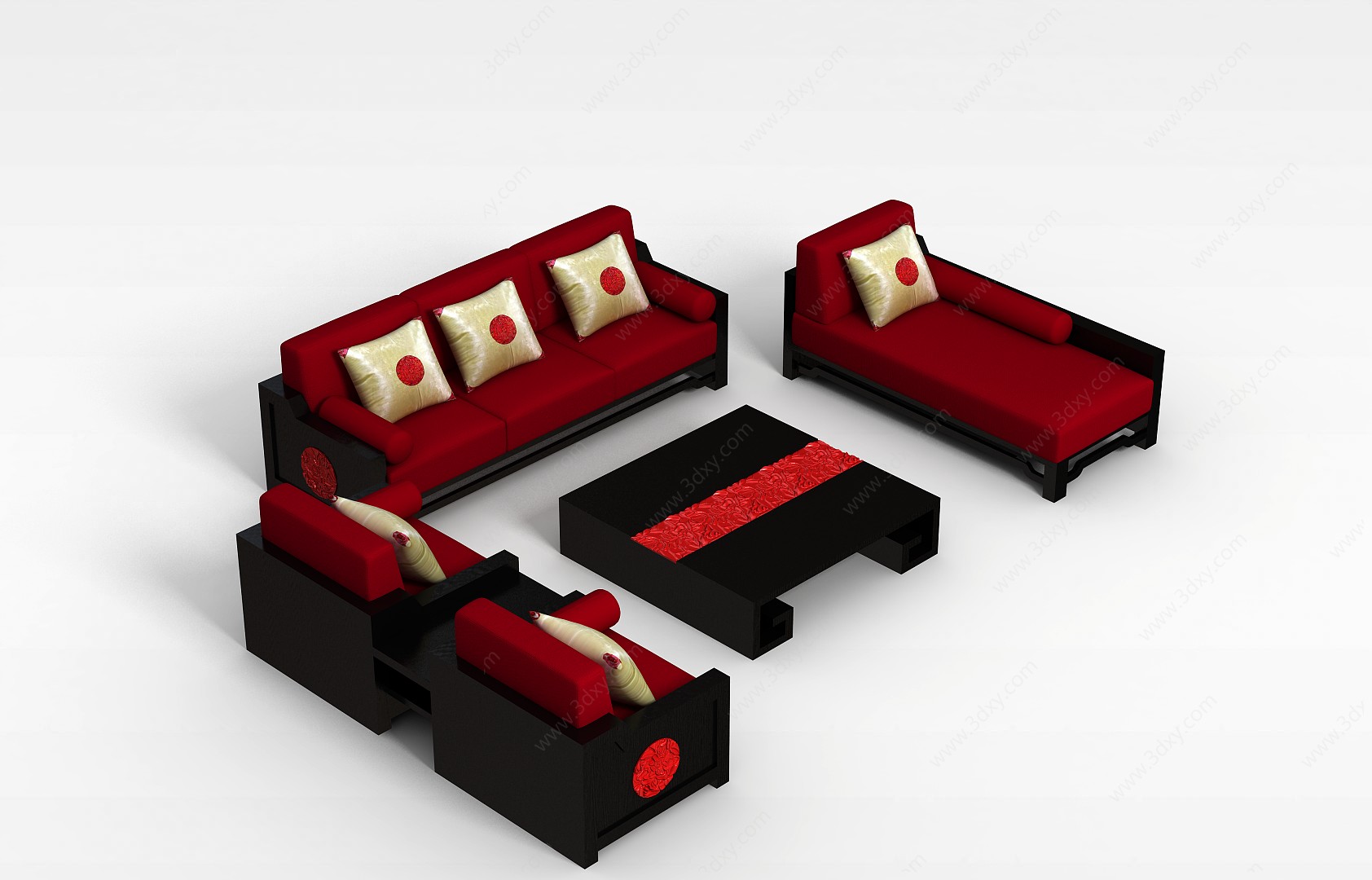 现代中式沙发茶几3D模型