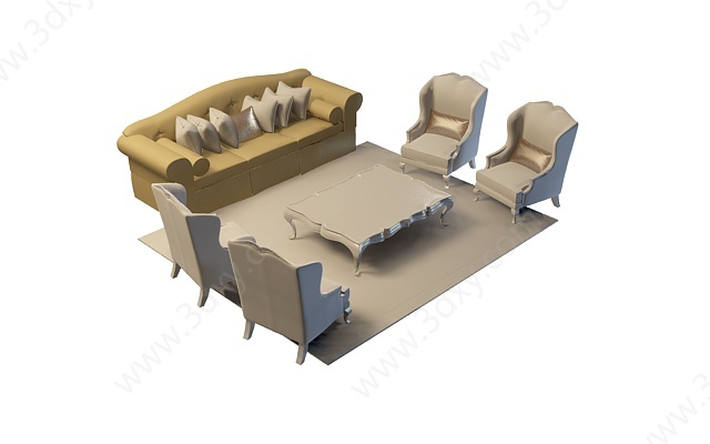 简欧沙发茶几组合3D模型