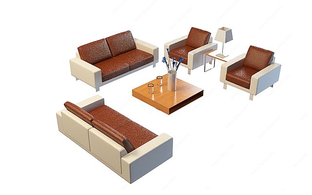 双色沙发茶几组合3D模型