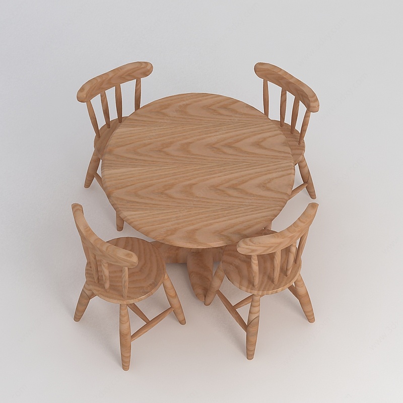 室外实木桌椅3D模型