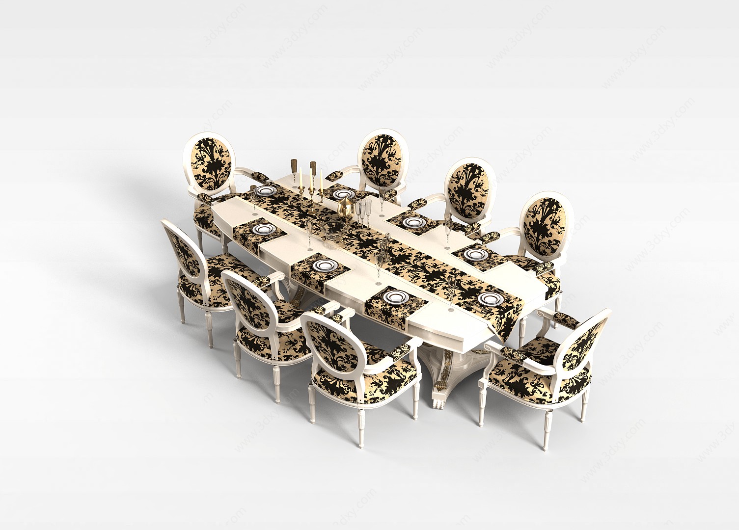 高档奢华桌椅组合3D模型