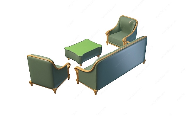 绿色沙发茶几组合3D模型