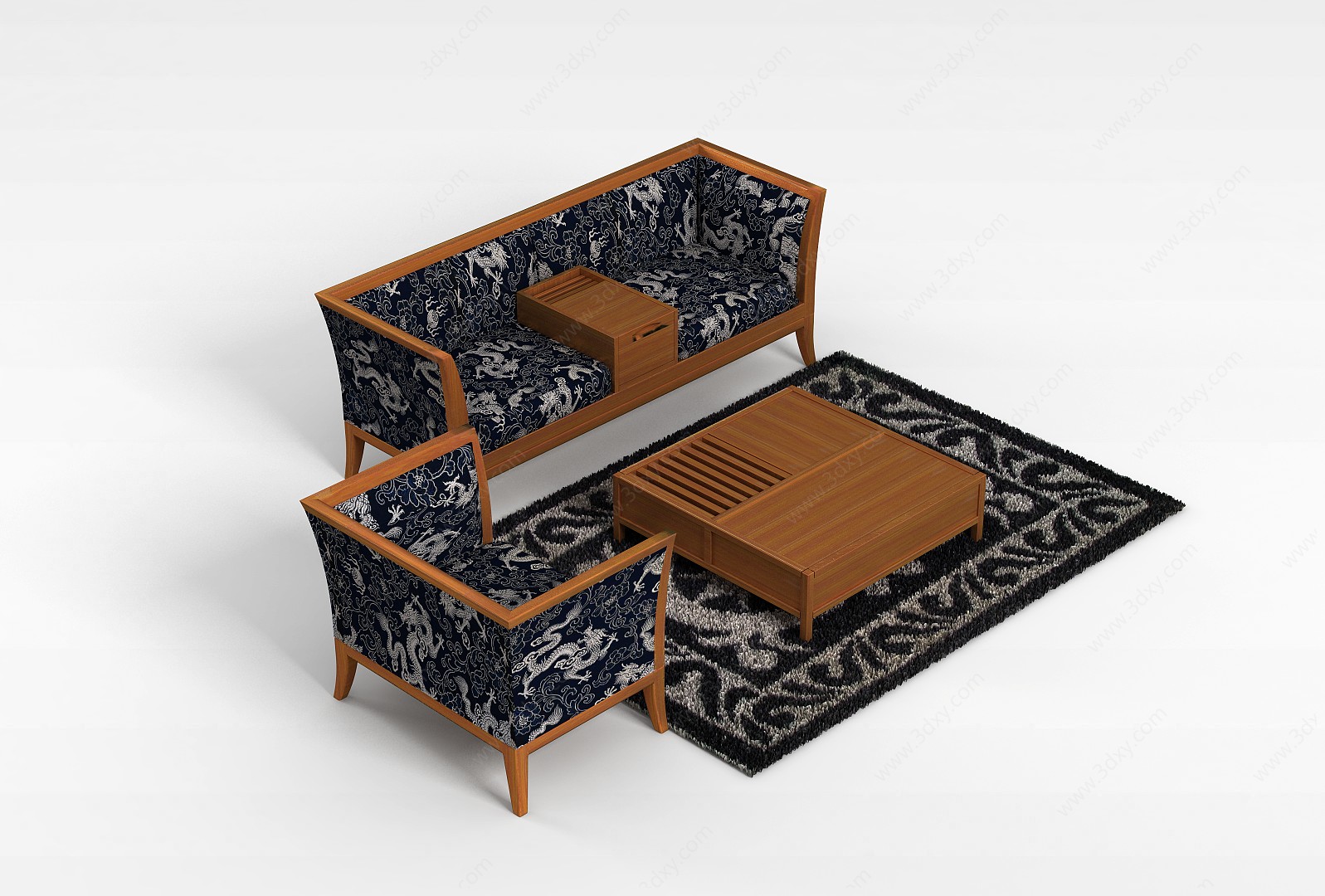 实木沙发茶几组合3D模型