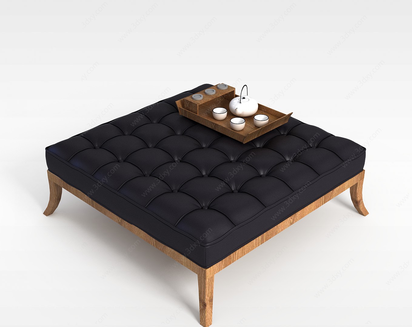 方形沙发凳及茶具3D模型