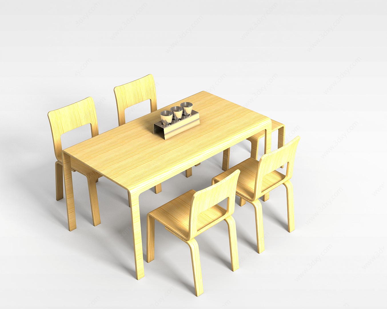 简约中式实木桌椅3D模型