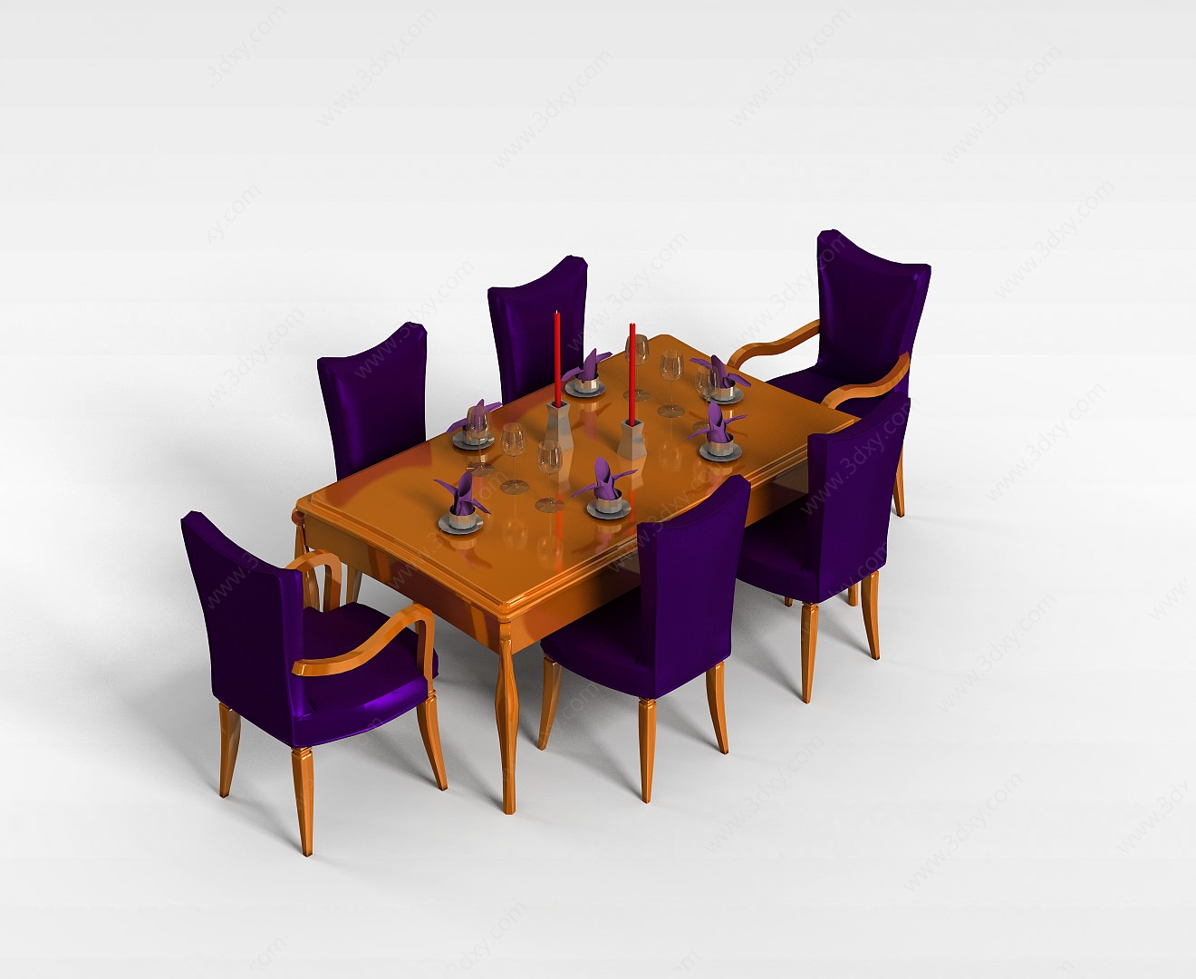 实木餐桌椅3D模型
