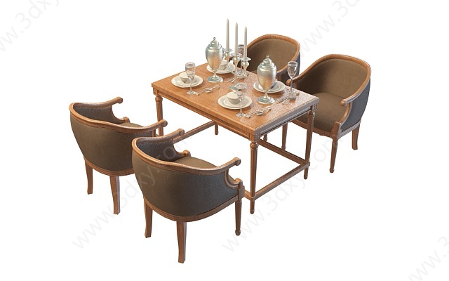 家庭餐桌椅组合3D模型