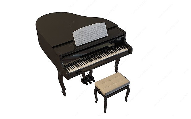 欧式钢琴带琴谱3D模型
