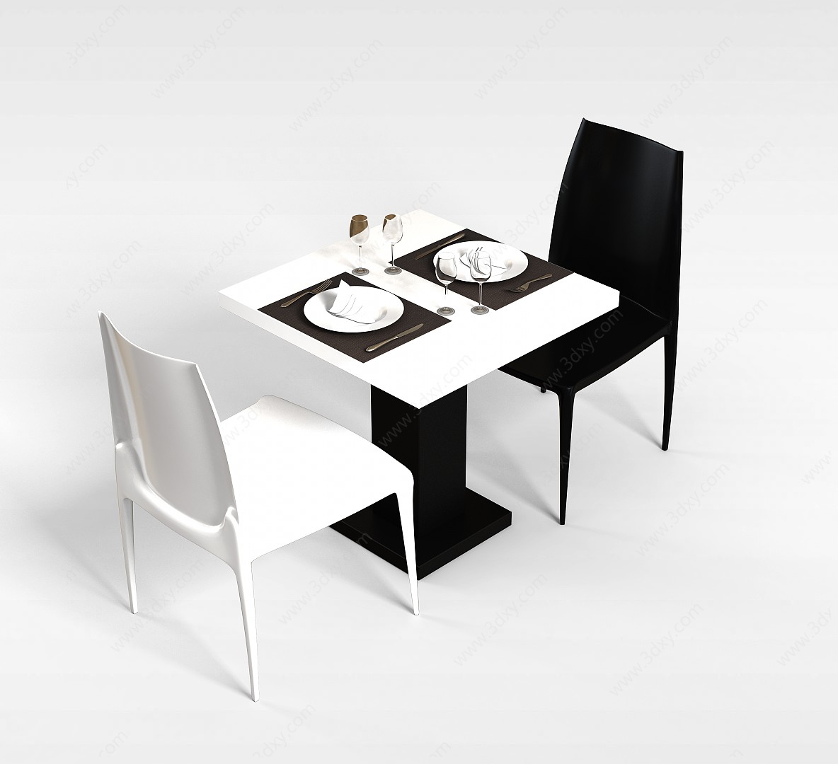 两人餐桌椅3D模型