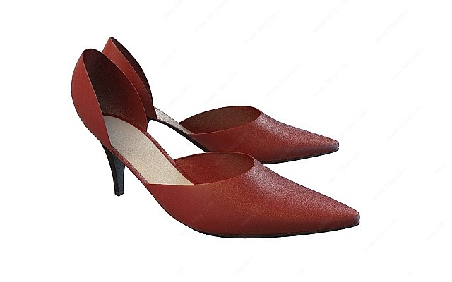 女士红色夏季高跟鞋3D模型