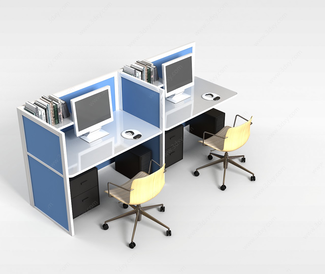 工作桌椅组合3D模型
