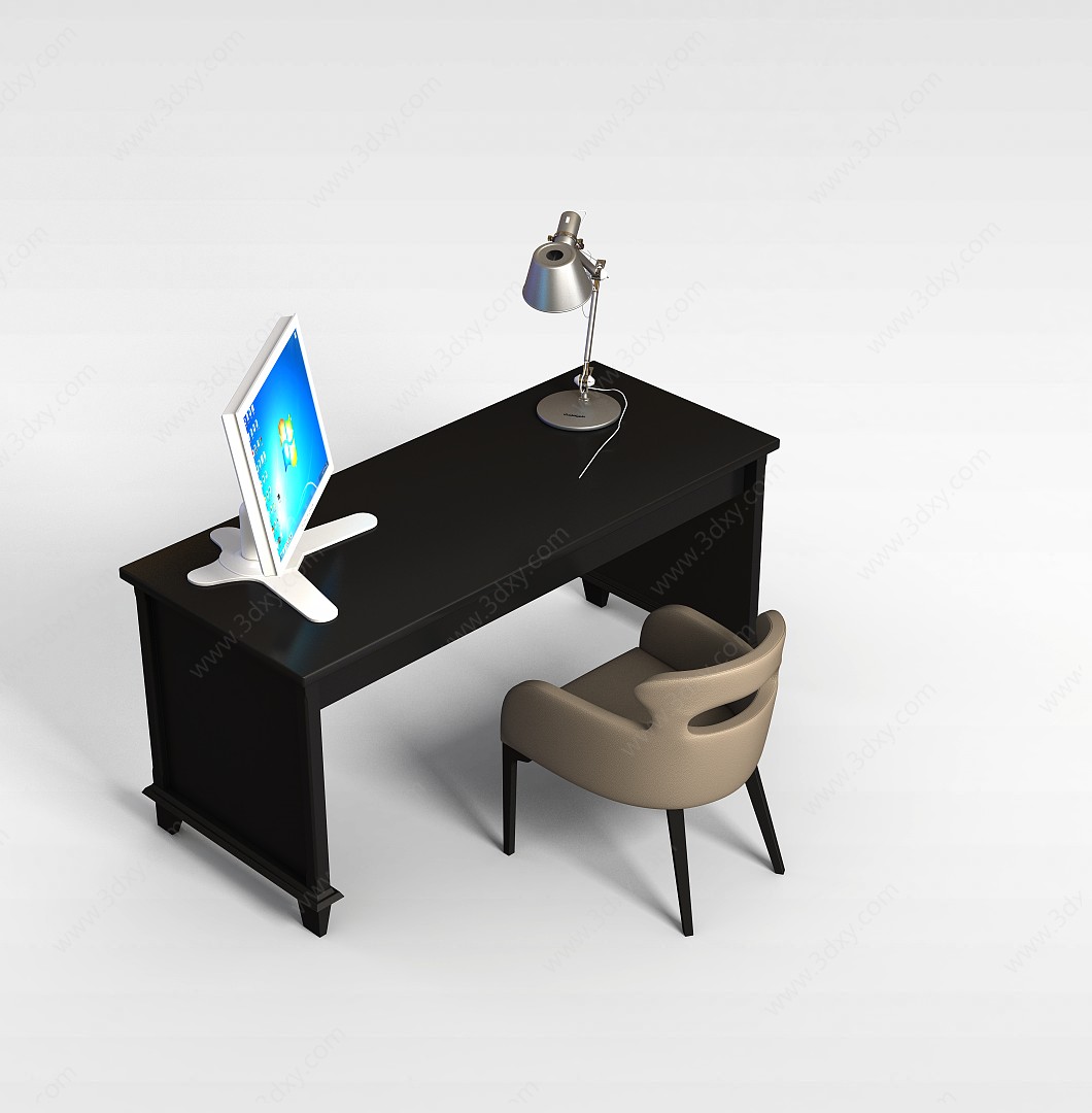 木质电脑桌椅3D模型