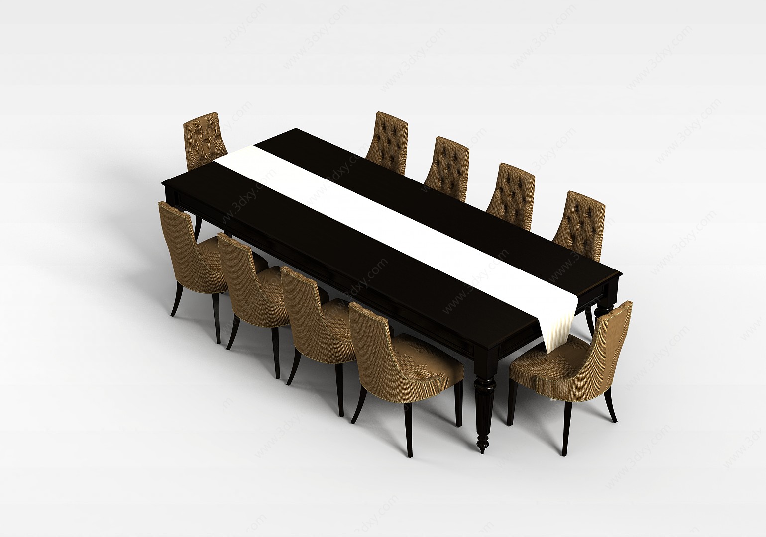 十人桌椅组合3D模型