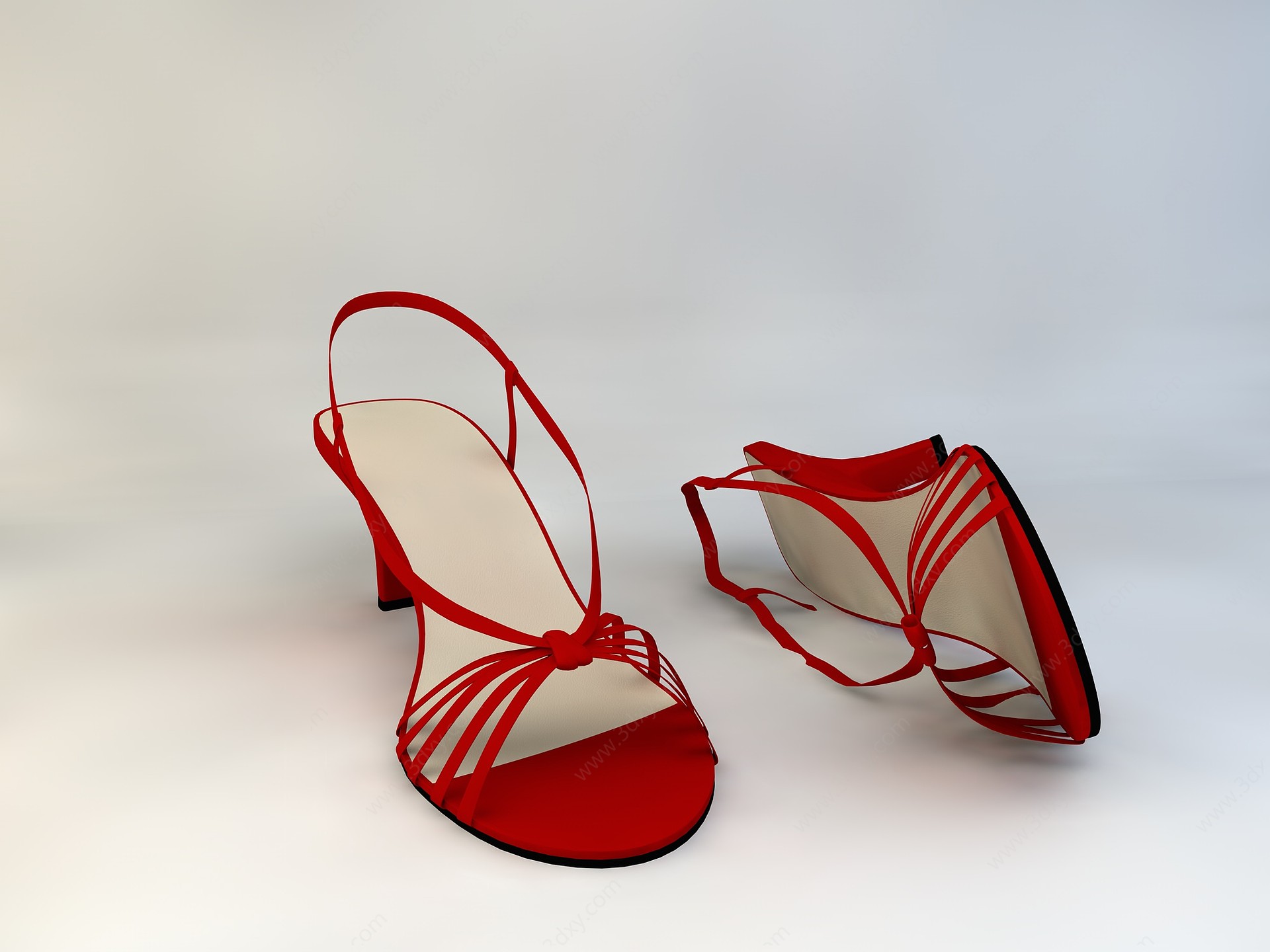 女士红色高跟凉鞋3D模型